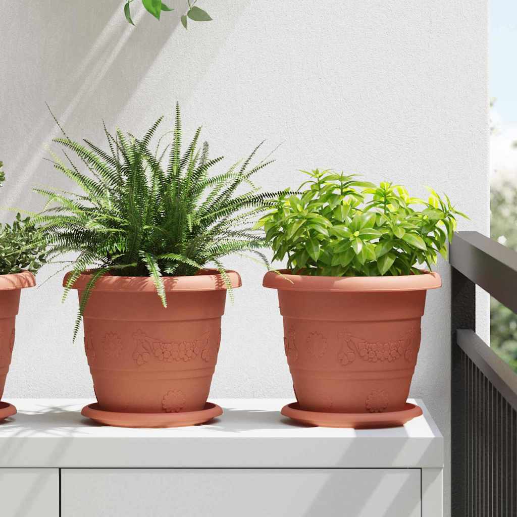 Round Flower Pot 6 pcs Brick Red Ø 22 x 18 cm Plastic