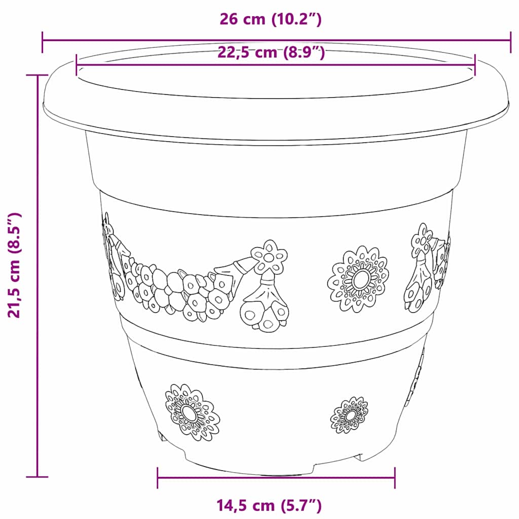 Round Flower Pot 6 pcs Brick Red Ø 26 x 21.5 cm Plastic