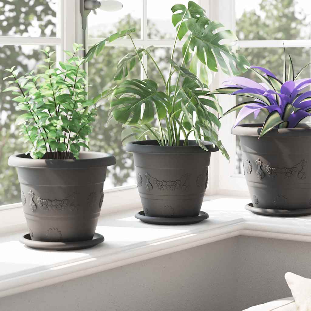 Round Flower Pot 6 pcs Black Ø 22 x 18 cm Plastic