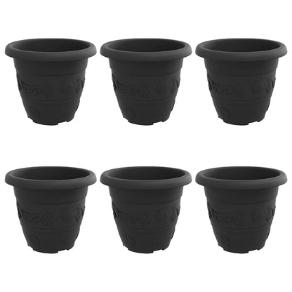 Round Flower Pot 6 pcs Black Ø 22 x 18 cm Plastic