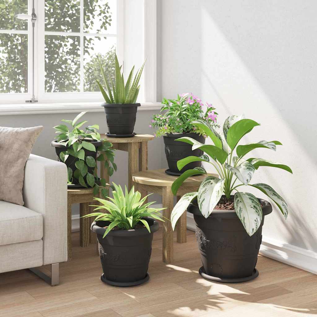 Round Flower Pot 6 pcs Black Ø 30 x 25 cm Plastic