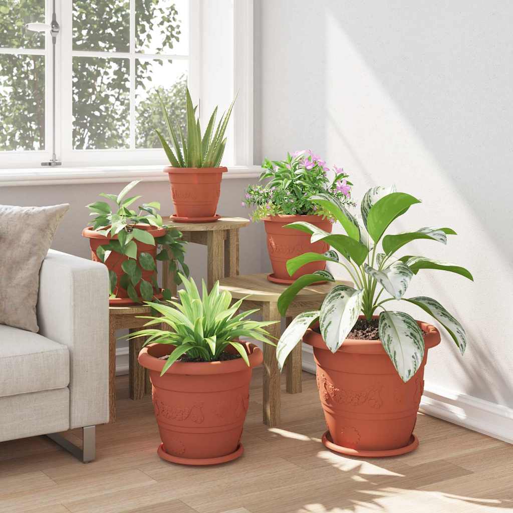 Round Flower Tray 6 pcs Brick Red Ø 23.5 x 2.5 cm Plastic