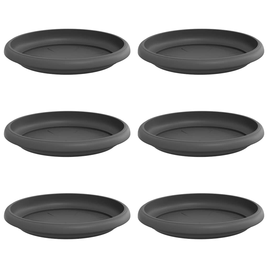 Round Flower Tray 6 pcs Black Ø 14 x 2 cm Plastic