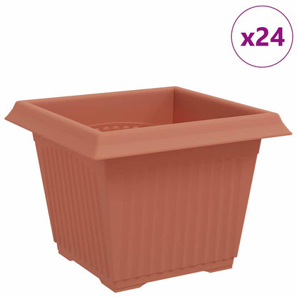 Square Flower Pot 24 pcs Brick Red 23 x 23 x 17.5 cm Plastic