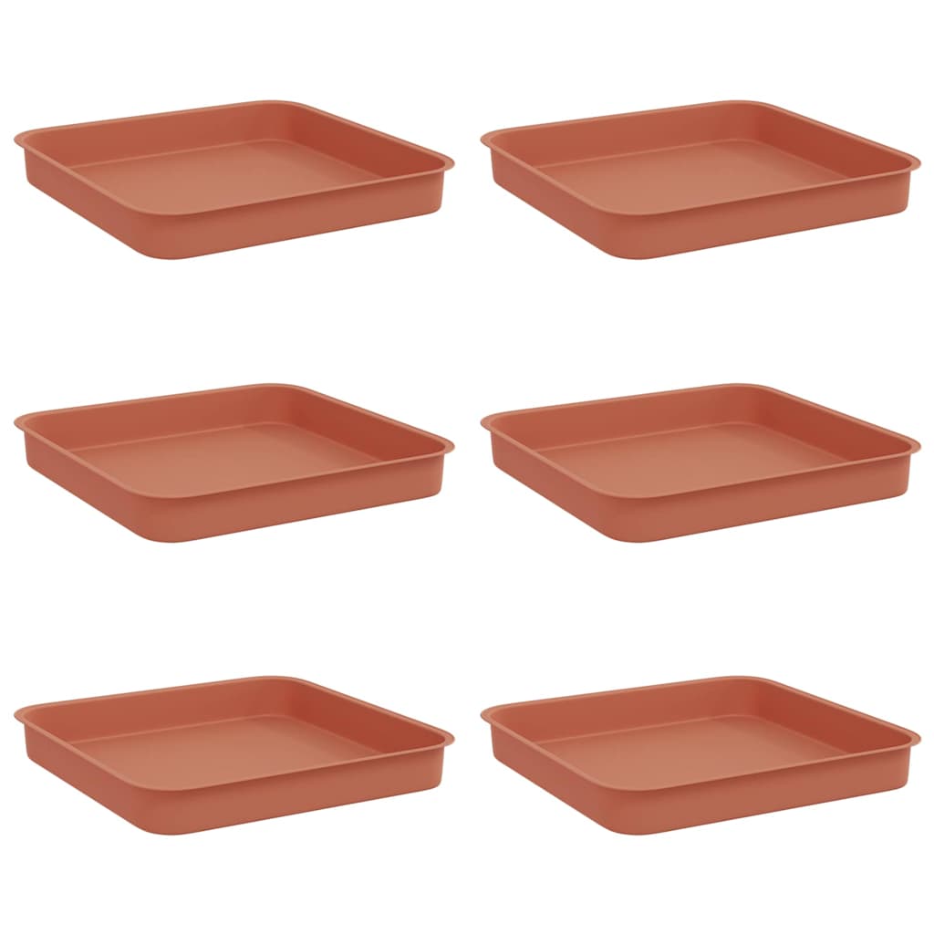 Square Flower Tray 6 pcs Brick Red 15 x 15 x 2 cm Plastic