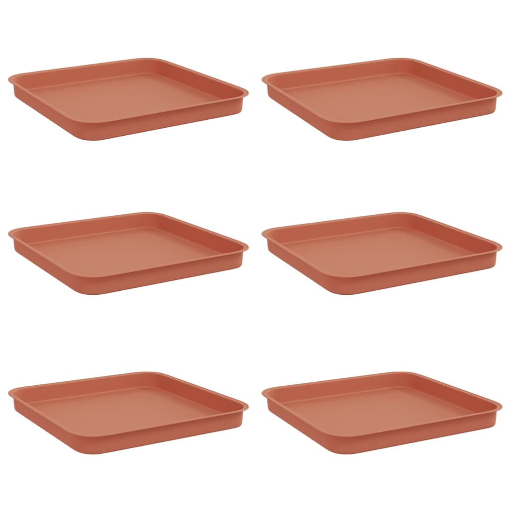 Square Flower Tray 6 pcs Brick Red 21 x 21 x 2 cm Plastic