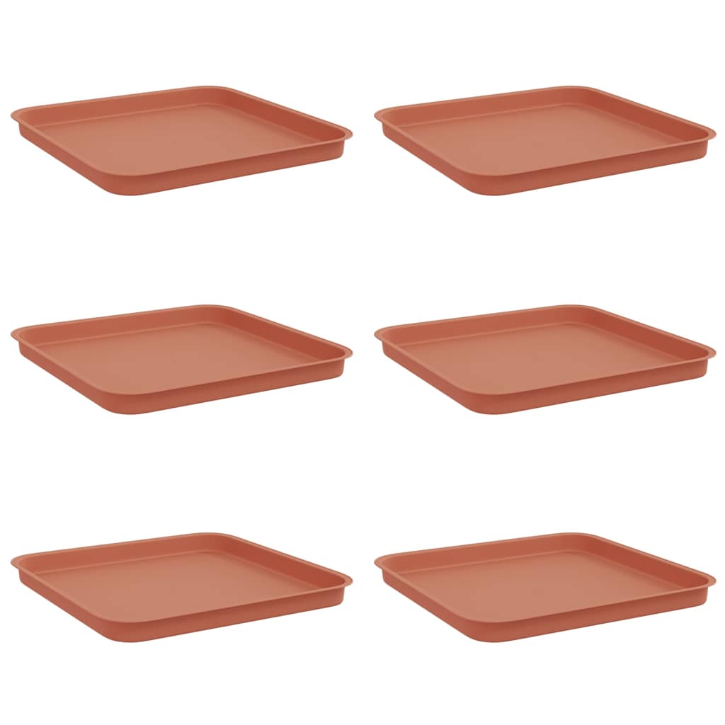 Square Flower Tray 6 pcs Brick Red 32 x 32 x 2.5 cm Plastic