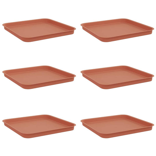 Square Flower Tray 6 pcs Brick Red 32 x 32 x 2.5 cm Plastic