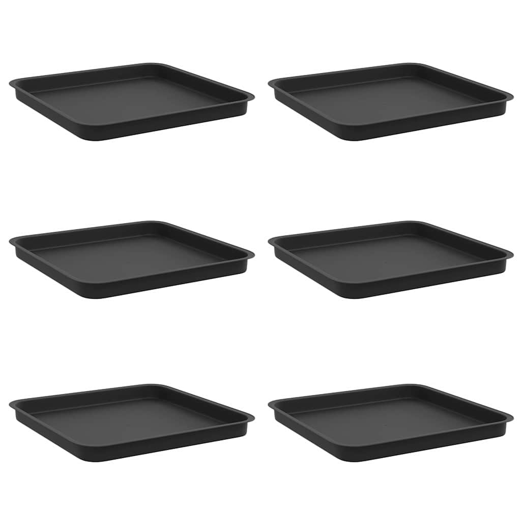 Square Flower Tray 6 pcs Black 36 x 36 x 2.5 cm Plastic