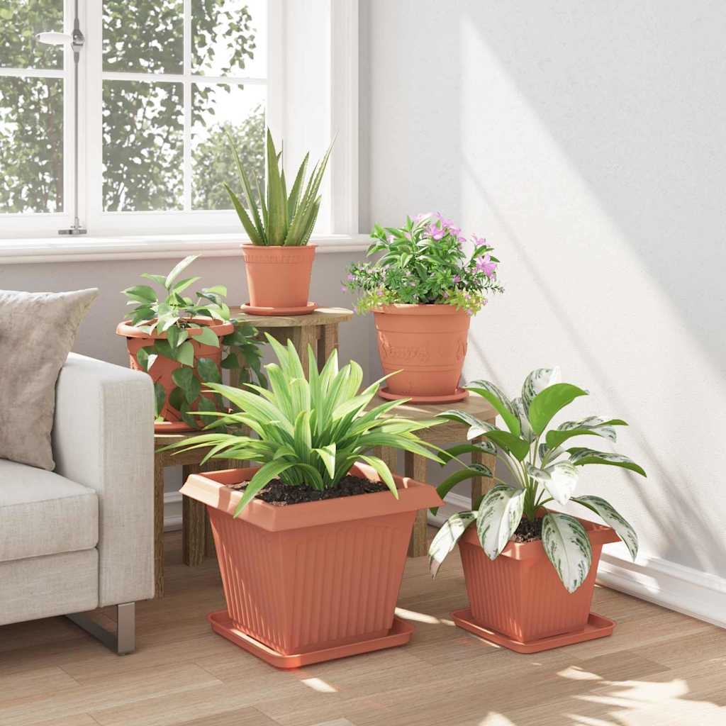 Square Flower Tray 24 pcs Brick Red 32 x 32 x 2.5 cm Plastic