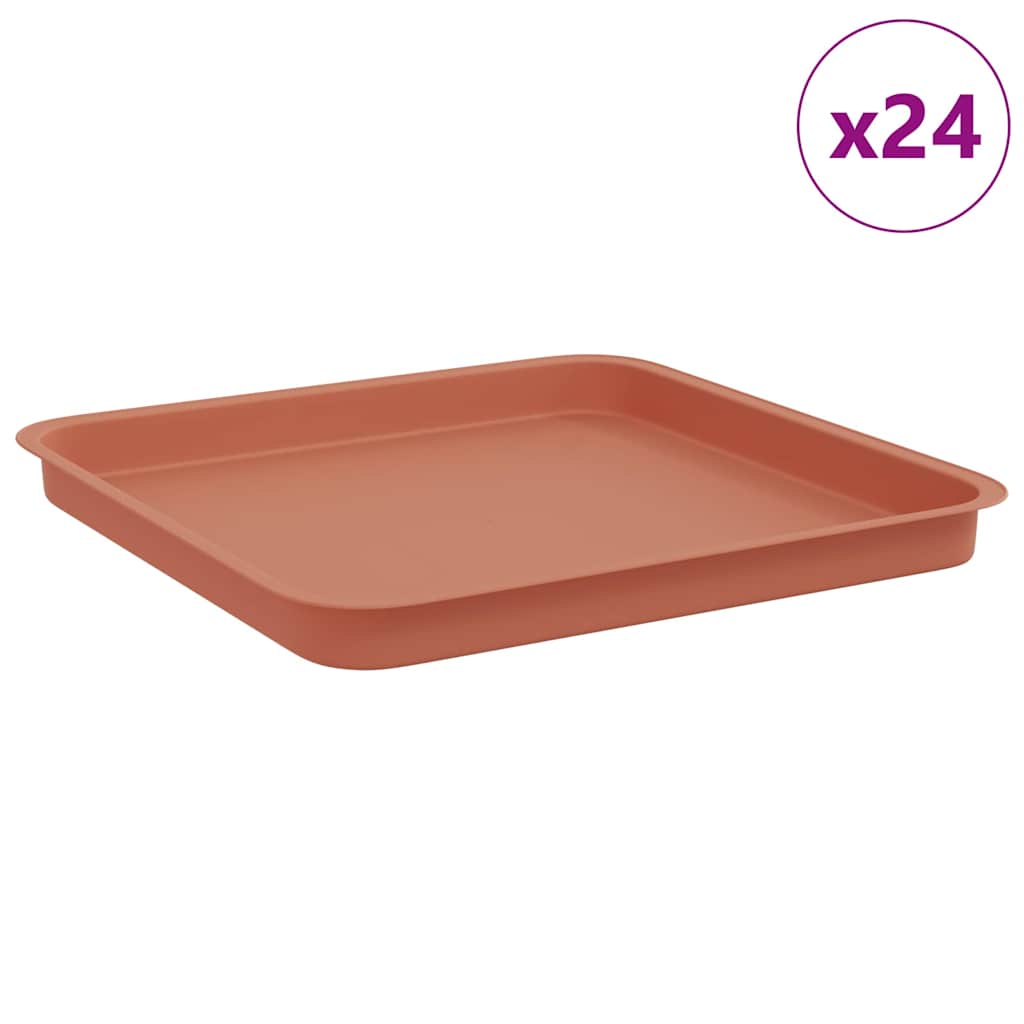 Square Flower Tray 24 pcs Brick Red 36 x 36 x 2.5 cm Plastic