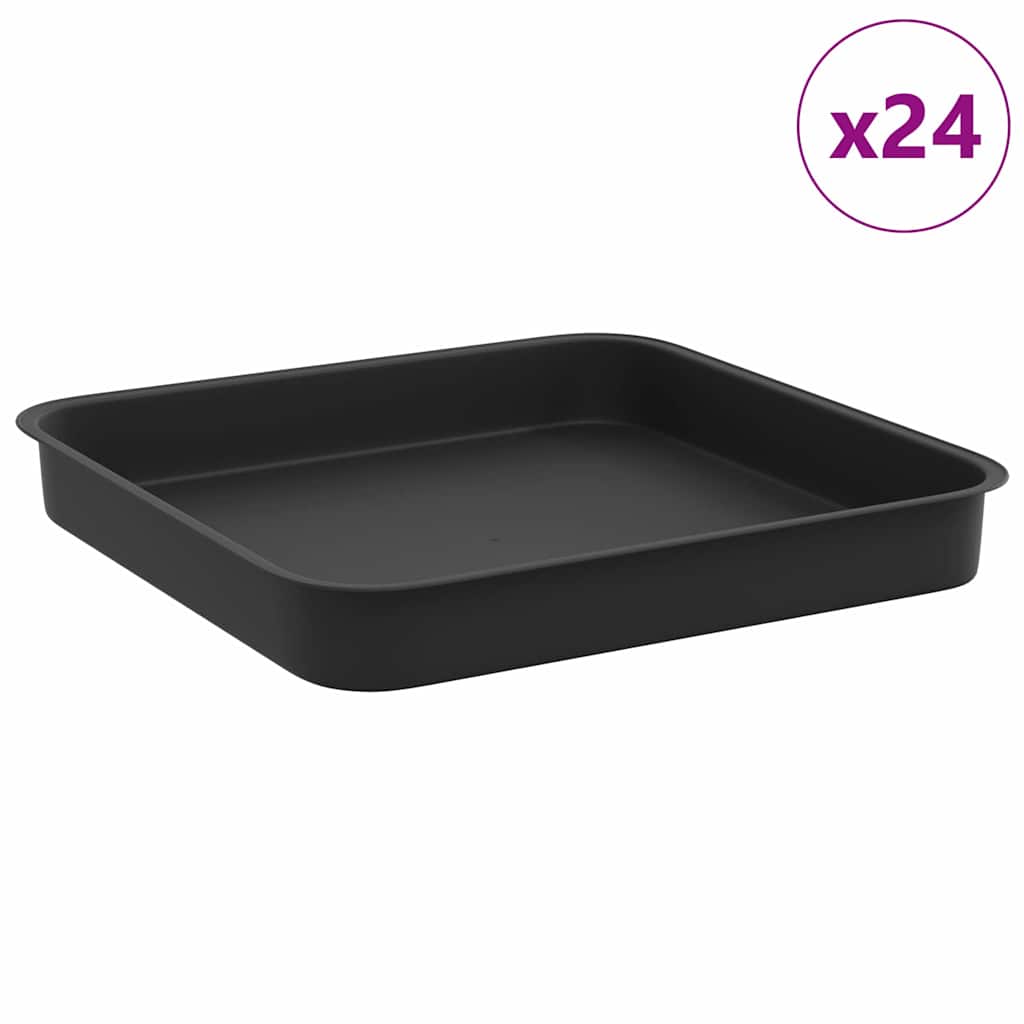 Square Flower Tray 24 pcs Black 15 x 15 x 2 cm Plastic