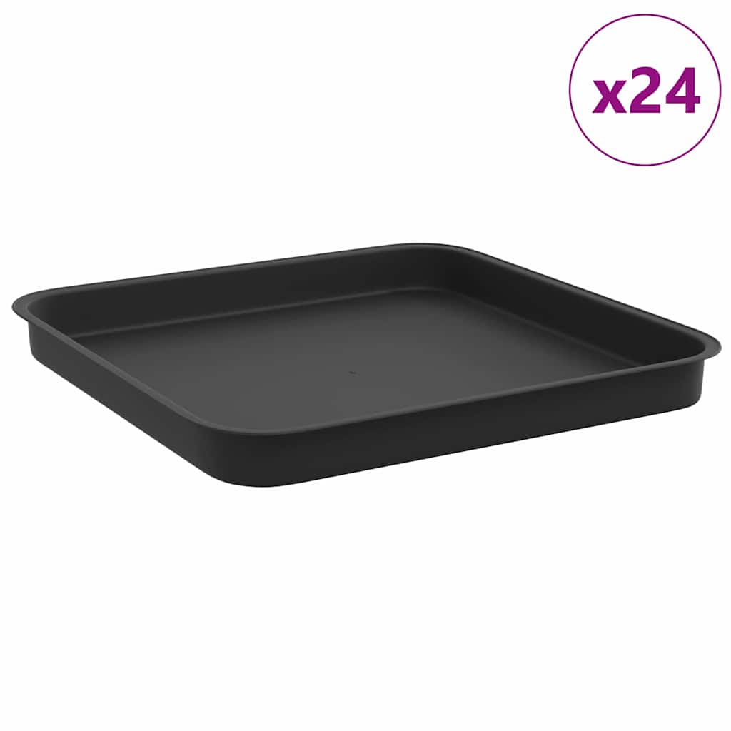 Square Flower Tray 24 pcs Black 21 x 21 x 2 cm Plastic