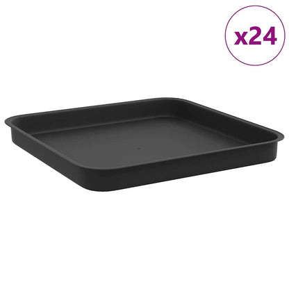 Square Flower Tray 24 pcs Black 25.5 x 25.5 x 2.5 cm Plastic