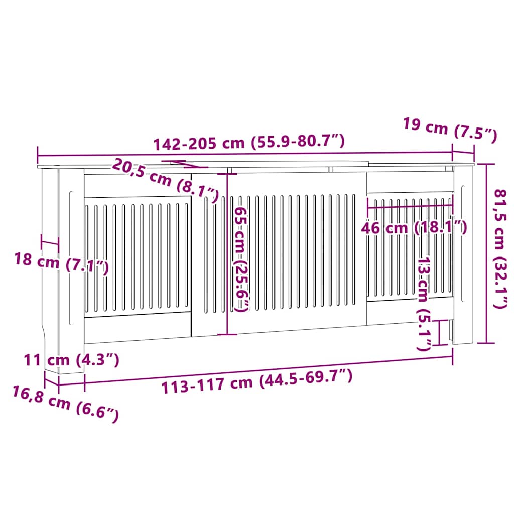 Radiator Cover 2 pcs Sonoma Oak 205 x 20.5 x 81.5cm
