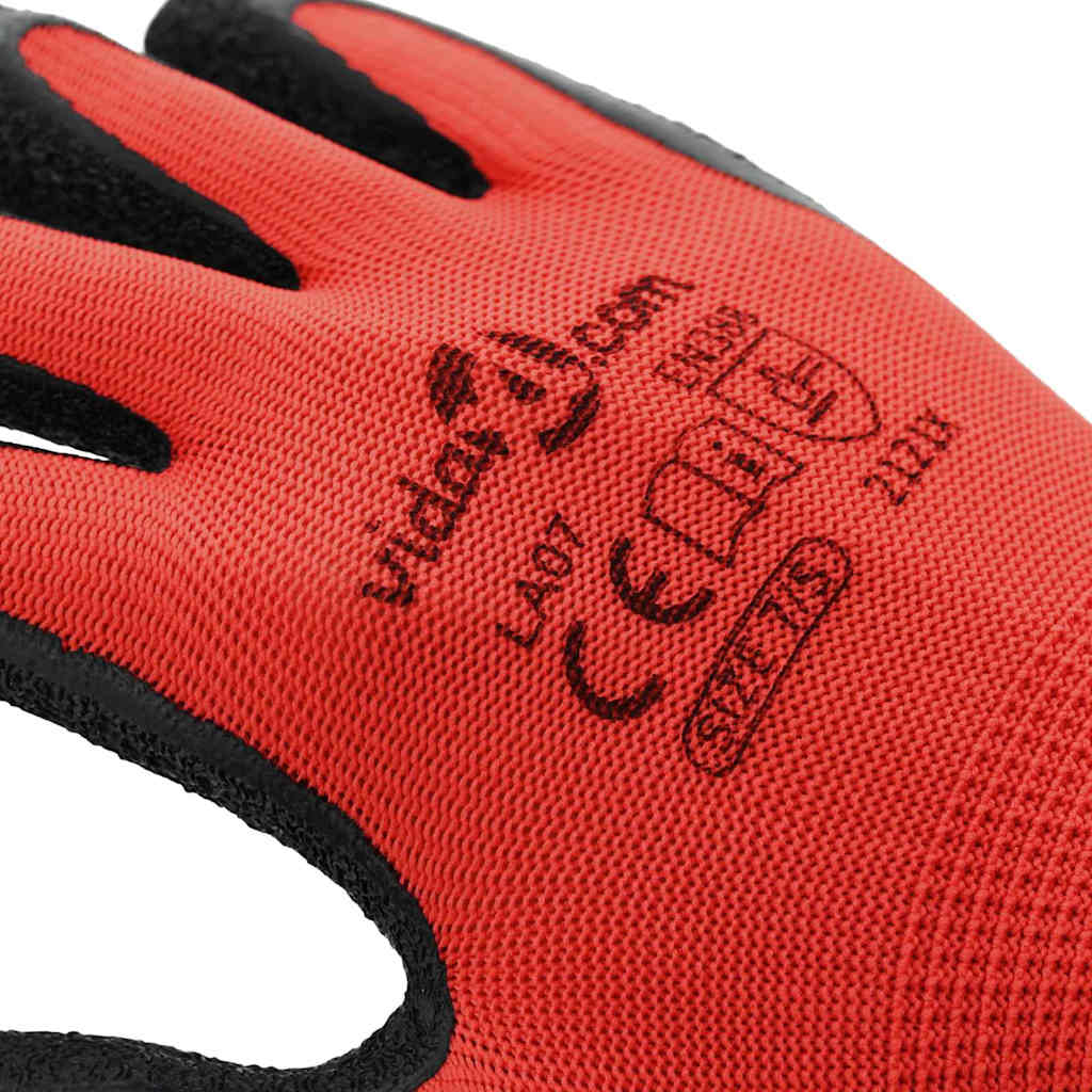 Work Gloves 12 pcs Red and Black 7 / S Latex Coating