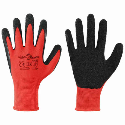 Work Gloves 12 pcs Red and Black 7 / S Latex Coating