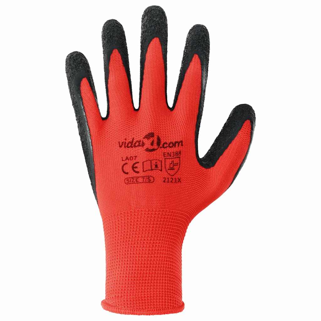 Work Gloves 12 pcs Red and Black 7 / S Latex Coating