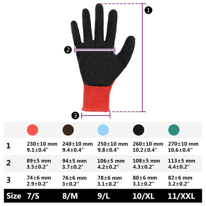 Work Gloves 12 pcs Red and Black 7 / S Latex Coating