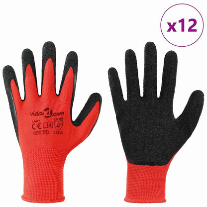 Work Gloves 12 pcs Red and Black 7 / S Latex Coating