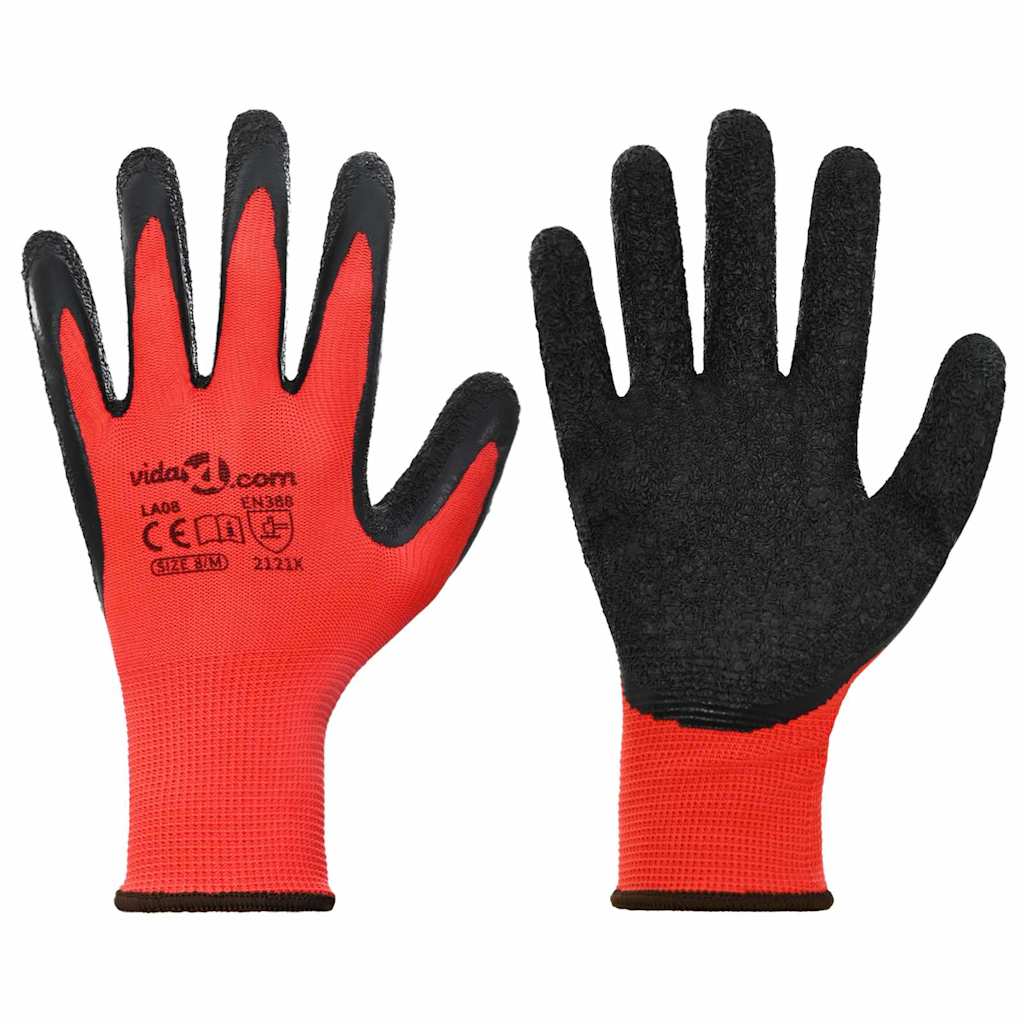 Work Gloves 12 pcs Red and Black 8 / M Latex Coating
