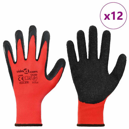 Work Gloves 12 pcs Red and Black 8 / M Latex Coating