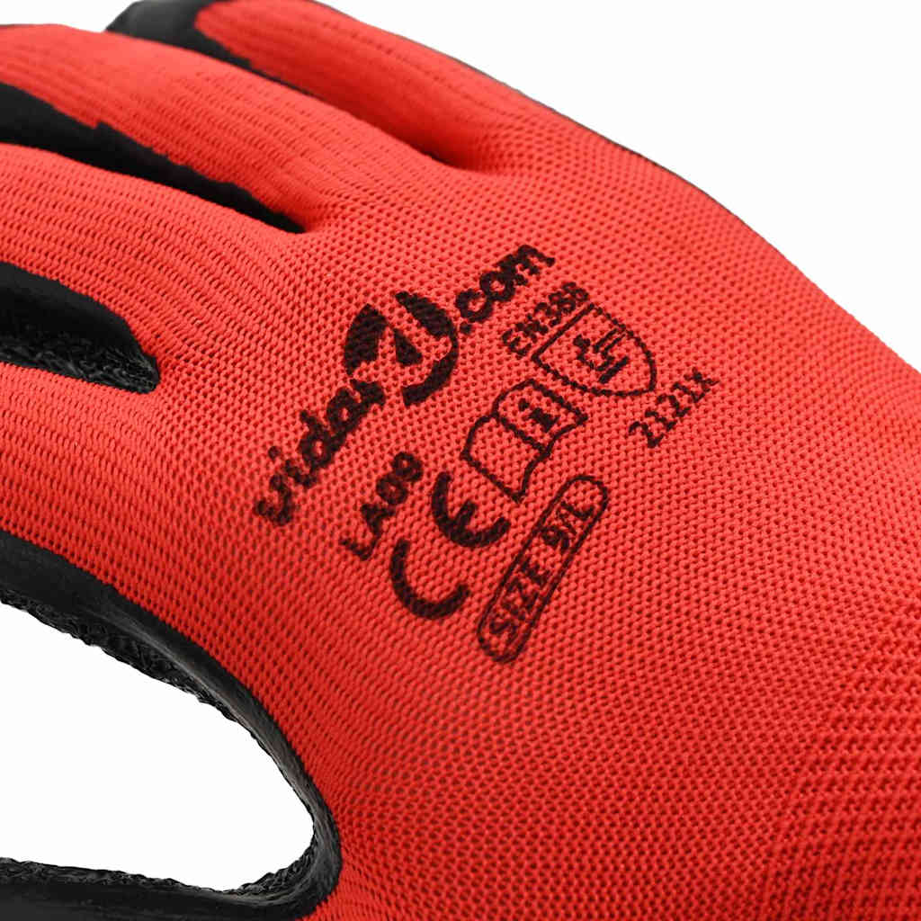 Work Gloves 24 pcs Red and Black 9 / L Latex Coating