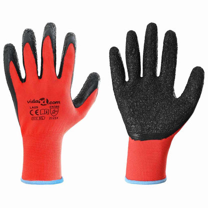 Work Gloves 24 pcs Red and Black 9 / L Latex Coating