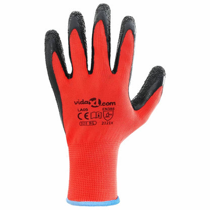 Work Gloves 24 pcs Red and Black 9 / L Latex Coating