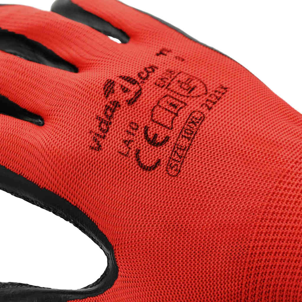 Work Gloves 12 pcs Red and Black 10 / XL Latex Coating