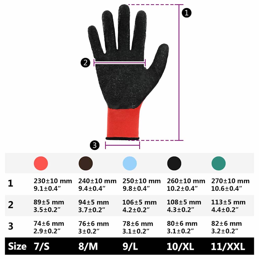 Work Gloves 12 pcs Red and Black 10 / XL Latex Coating