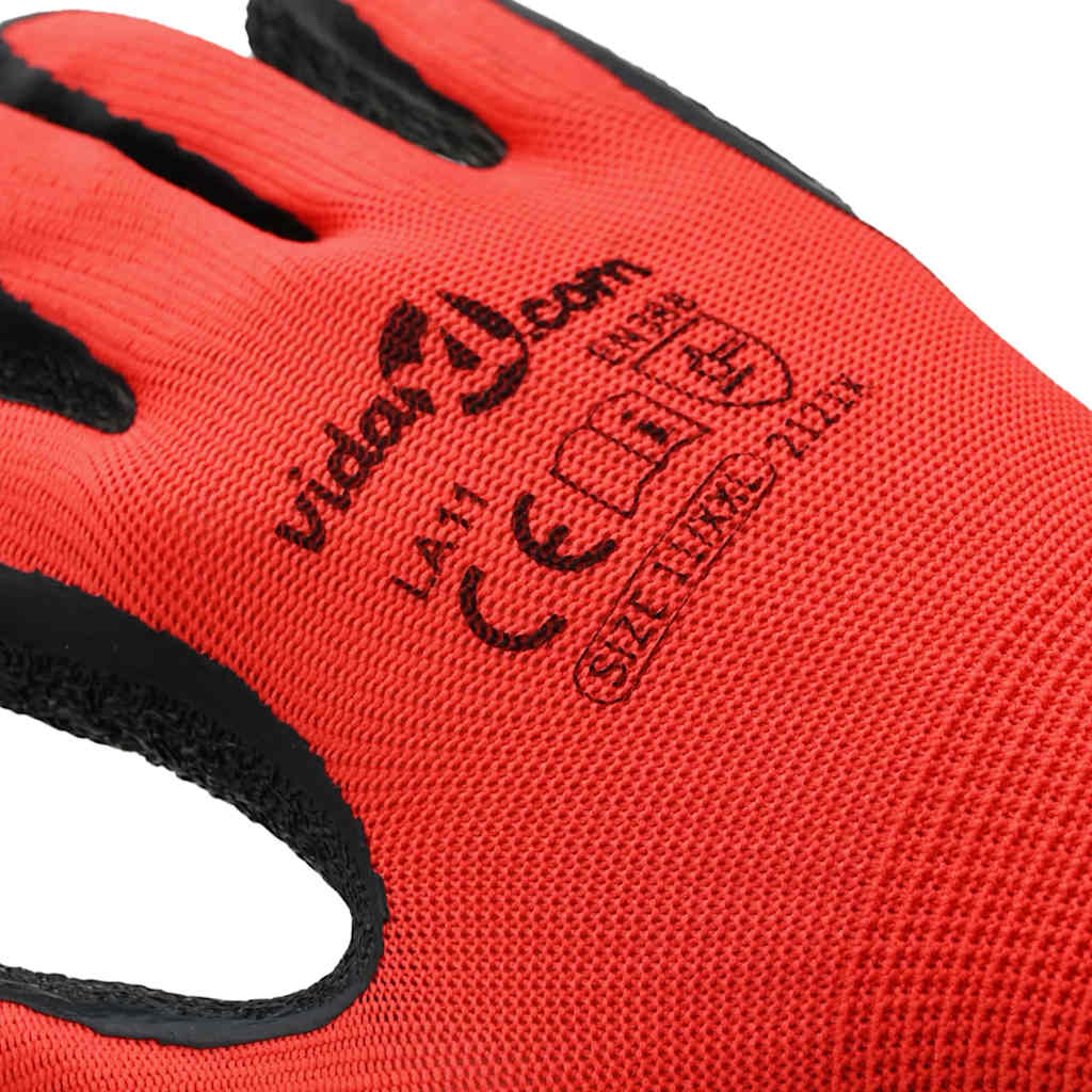 Work Gloves 24 pcs Red and Black 11 / XXL Latex Coating