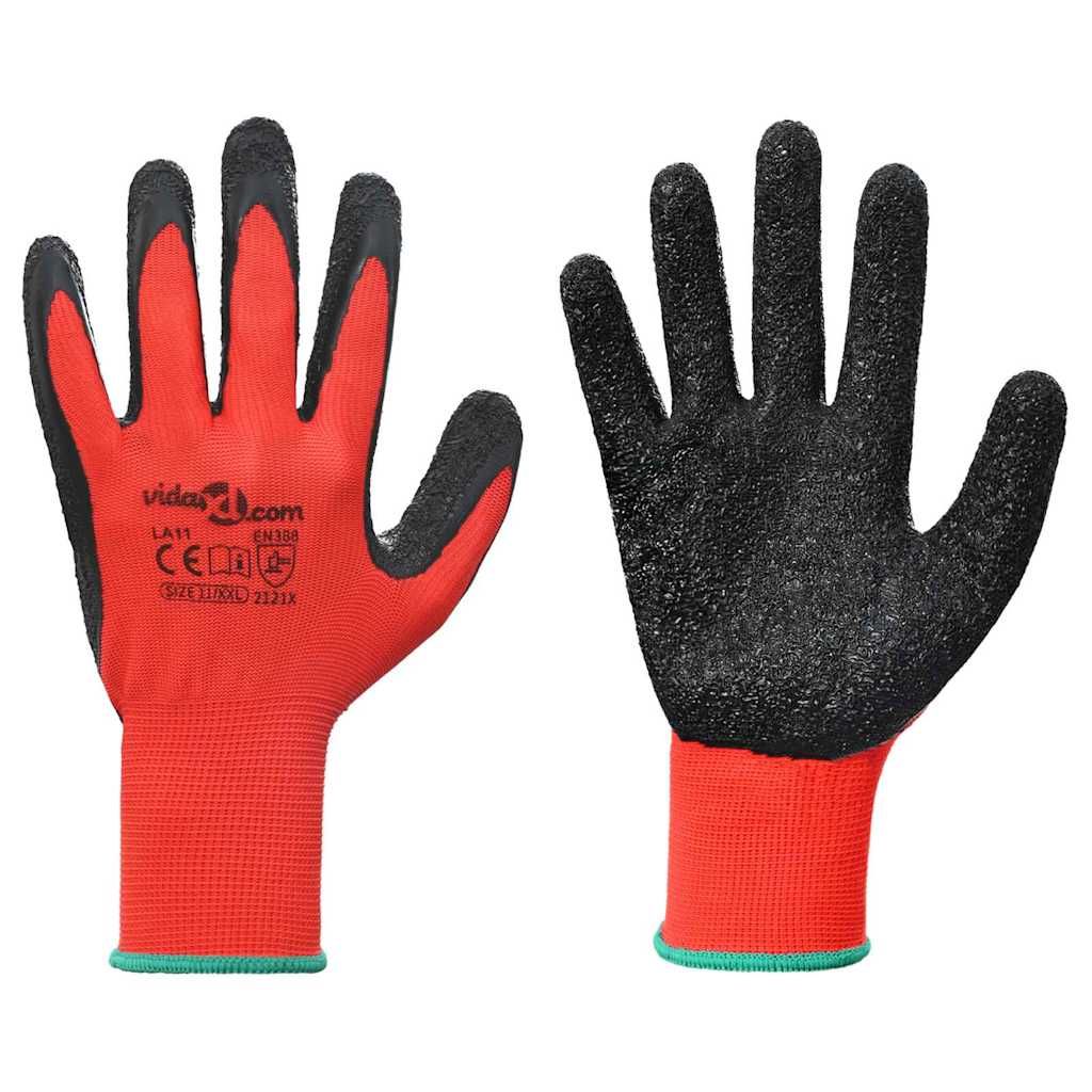 Work Gloves 24 pcs Red and Black 11 / XXL Latex Coating