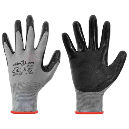 Work Gloves 12 pcs Grey and Black 7 / S Polyester