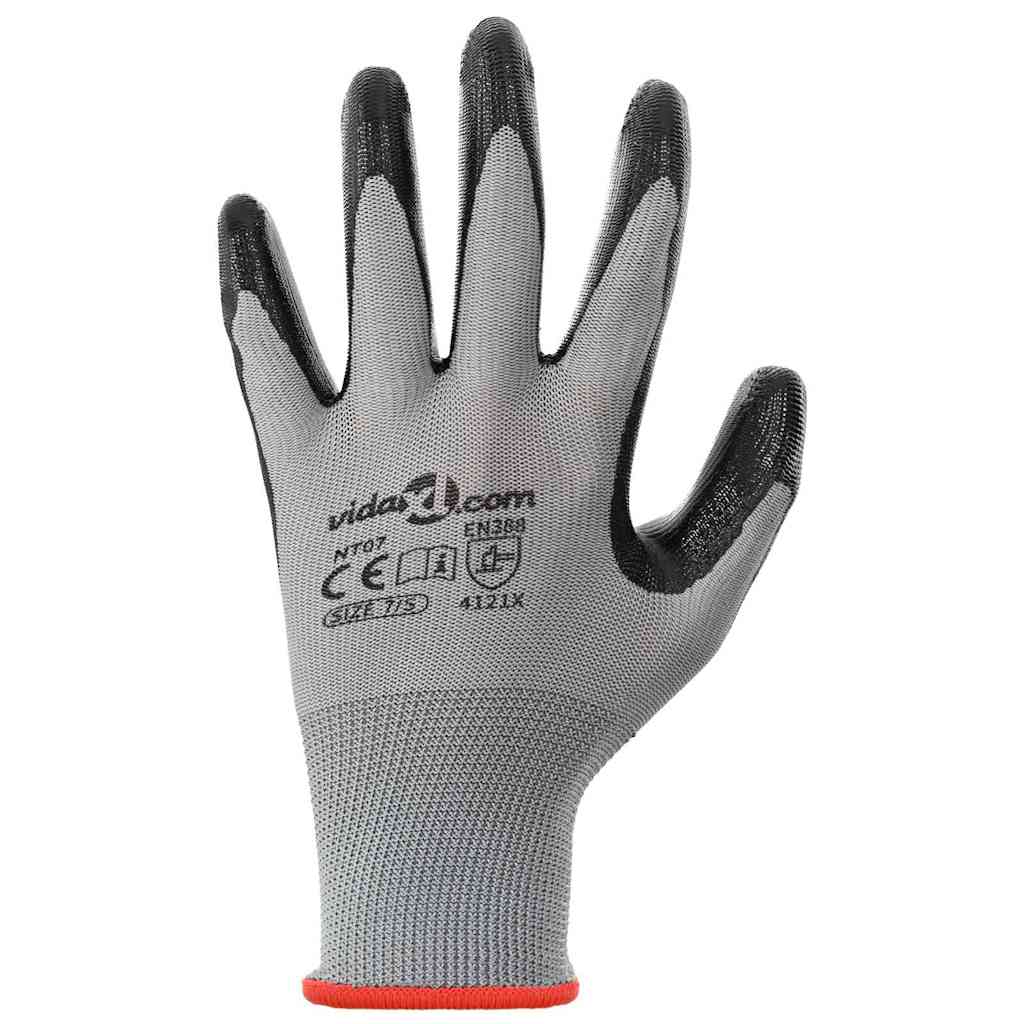 Work Gloves 12 pcs Grey and Black 7 / S Polyester