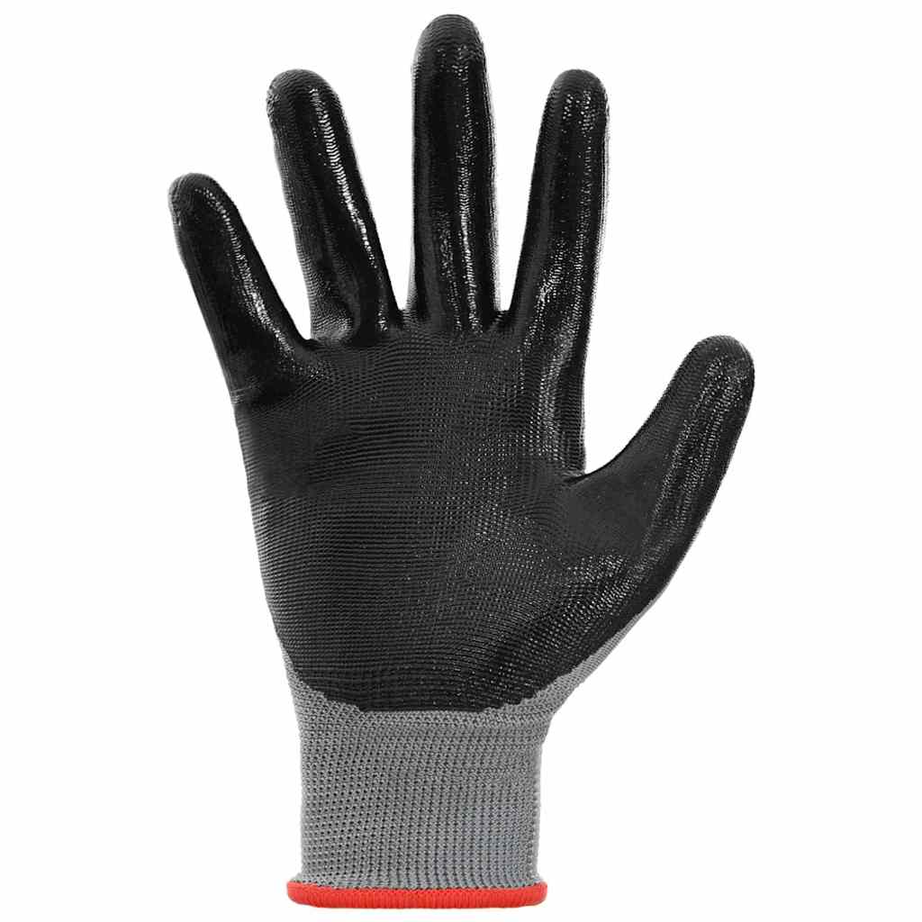Work Gloves 12 pcs Grey and Black 7 / S Polyester