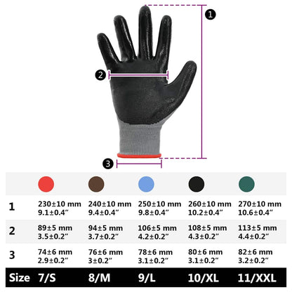 Work Gloves 12 pcs Grey and Black 7 / S Polyester