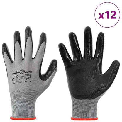 Work Gloves 12 pcs Grey and Black 7 / S Polyester