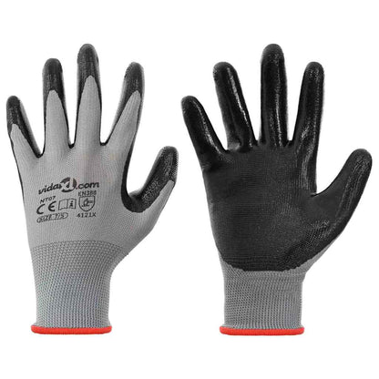 Work Gloves 24 pcs Grey and Black 7 / S Polyester