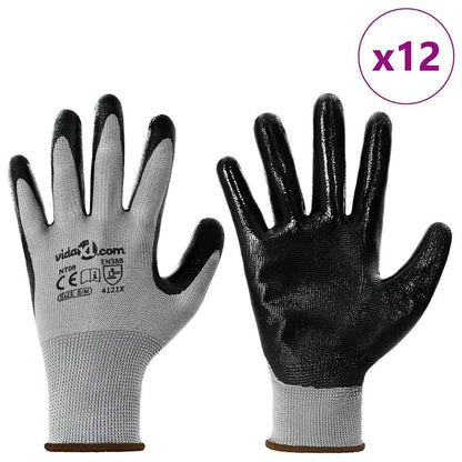 Work Gloves 12 pcs Grey and Black 8 / M Polyester