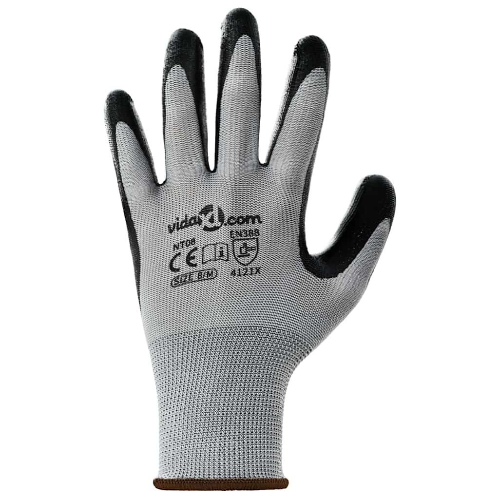 Work Gloves 24 pcs Grey and Black 8 / M Polyester