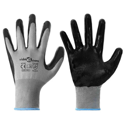 Work Gloves 12 pcs Grey and Black 9 / L Polyester