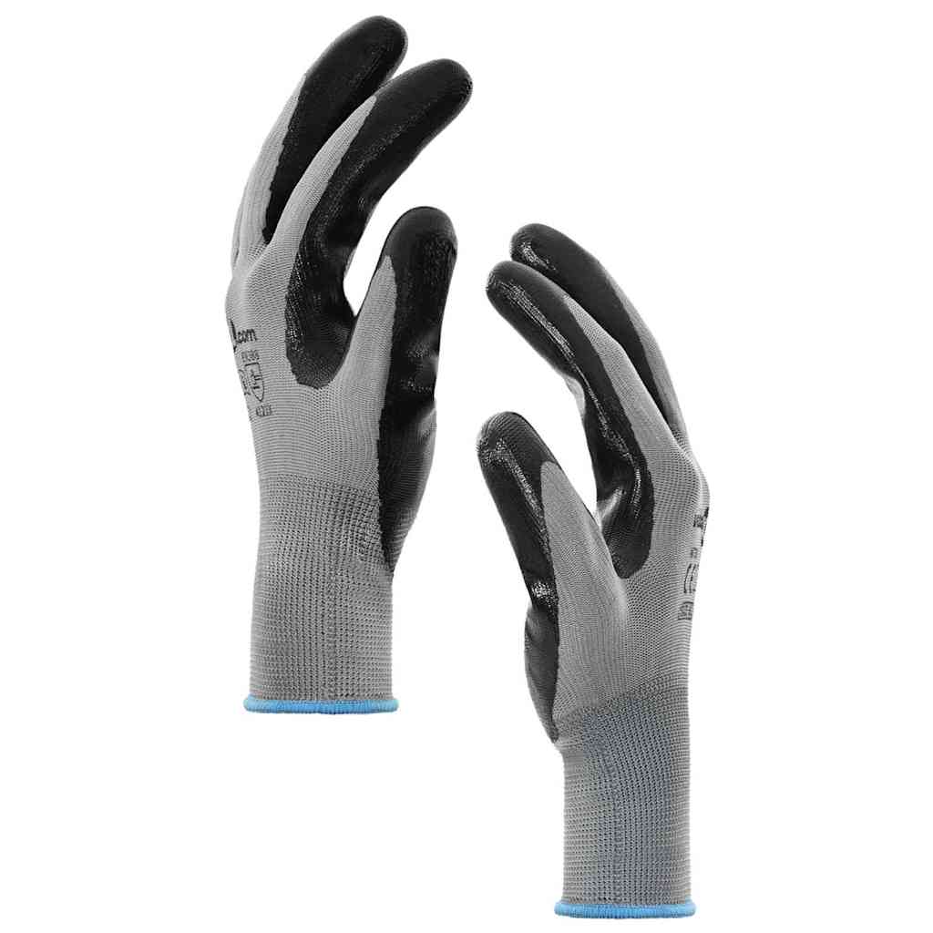 Work Gloves 12 pcs Grey and Black 9 / L Polyester