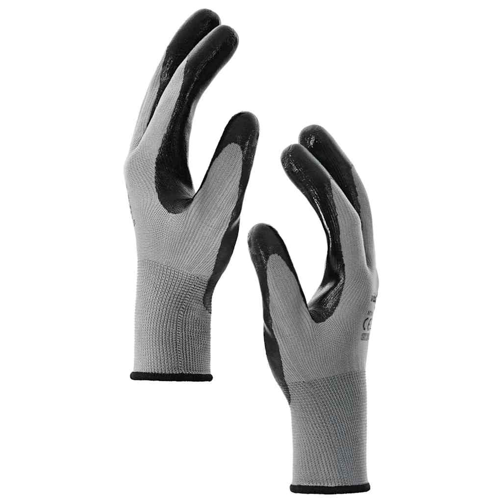 Work Gloves 12 pcs Grey and Black 10 / XL Polyester