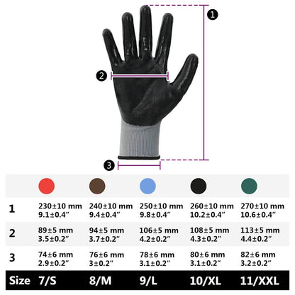 Work Gloves 12 pcs Grey and Black 10 / XL Polyester
