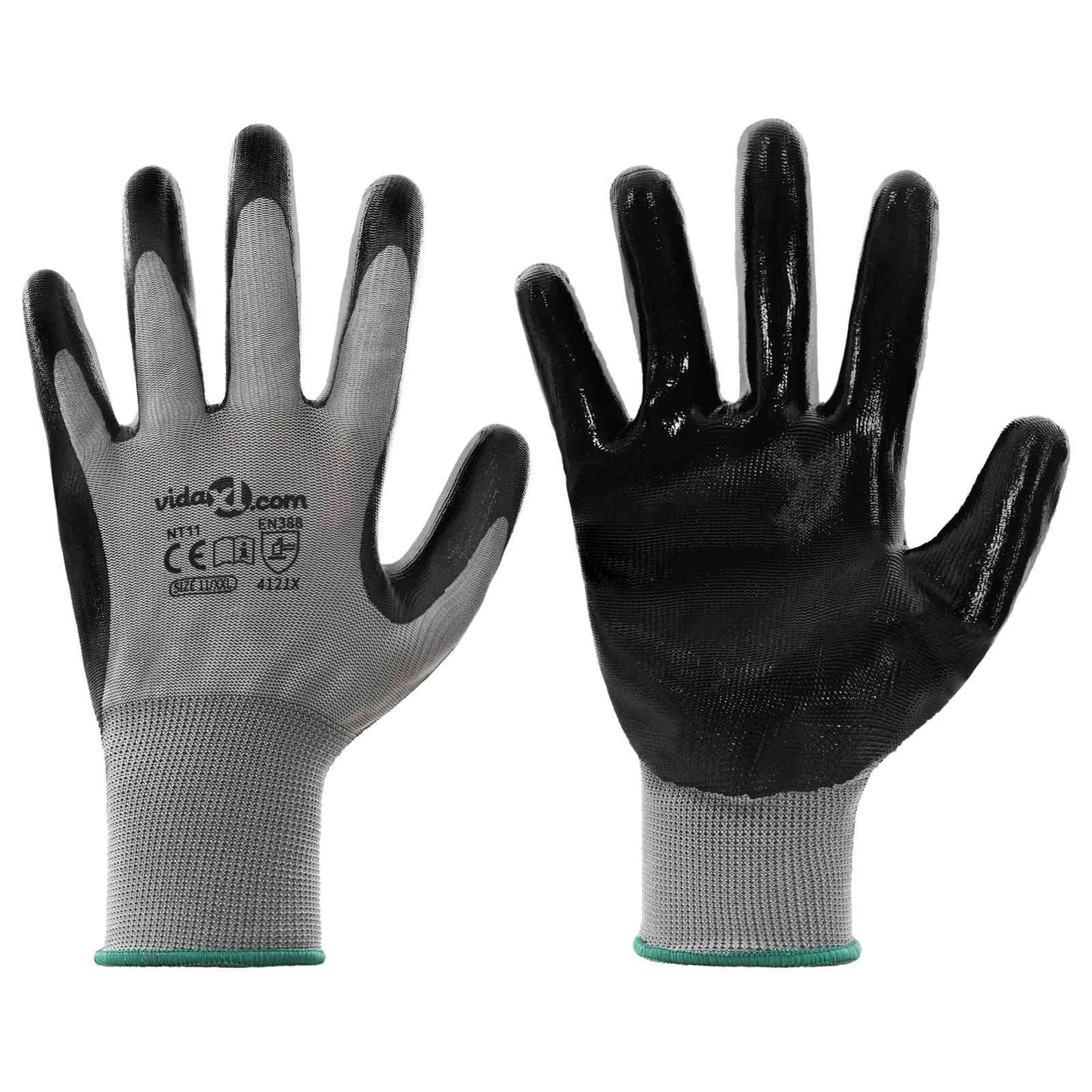 Work Gloves 24 pcs Grey and Black 11 / XXL Polyester