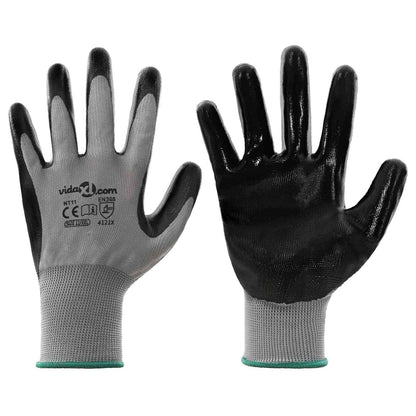 Work Gloves 24 pcs Grey and Black 11 / XXL Polyester