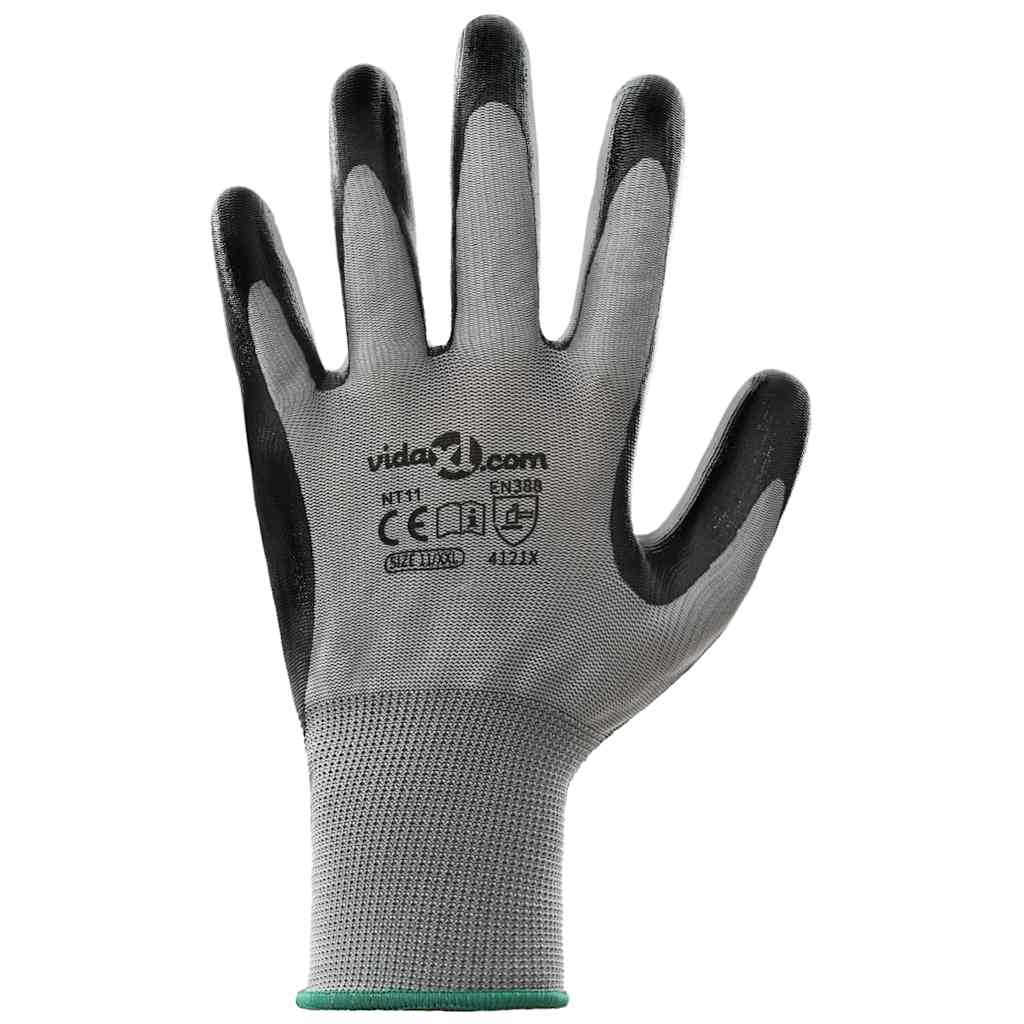 Work Gloves 24 pcs Grey and Black 11 / XXL Polyester