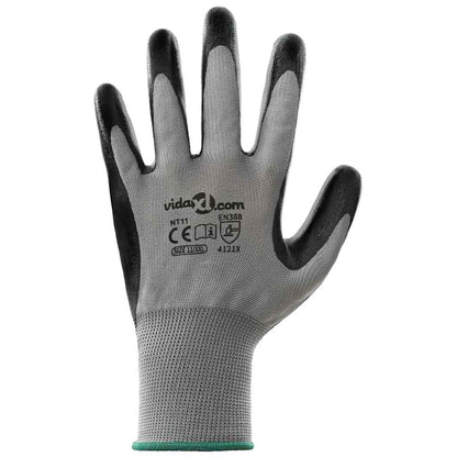 Work Gloves 24 pcs Grey and Black 11 / XXL Polyester