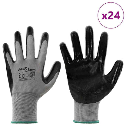Work Gloves 24 pcs Grey and Black 11 / XXL Polyester